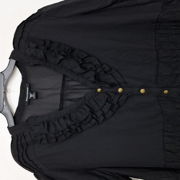 Ashley Stewart Black Whimsigoth Witchy Ruffle Button Front Blouse Size 20W - Picture 2 of 11